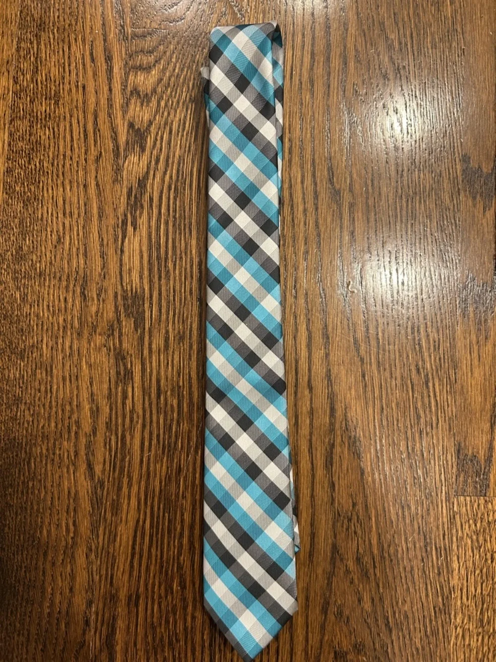 Boy’s Chaps Plaid Teal Blue & Gray Tie - Classic Pattern